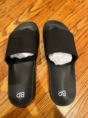BP Black Wide Strap Slide Sandals